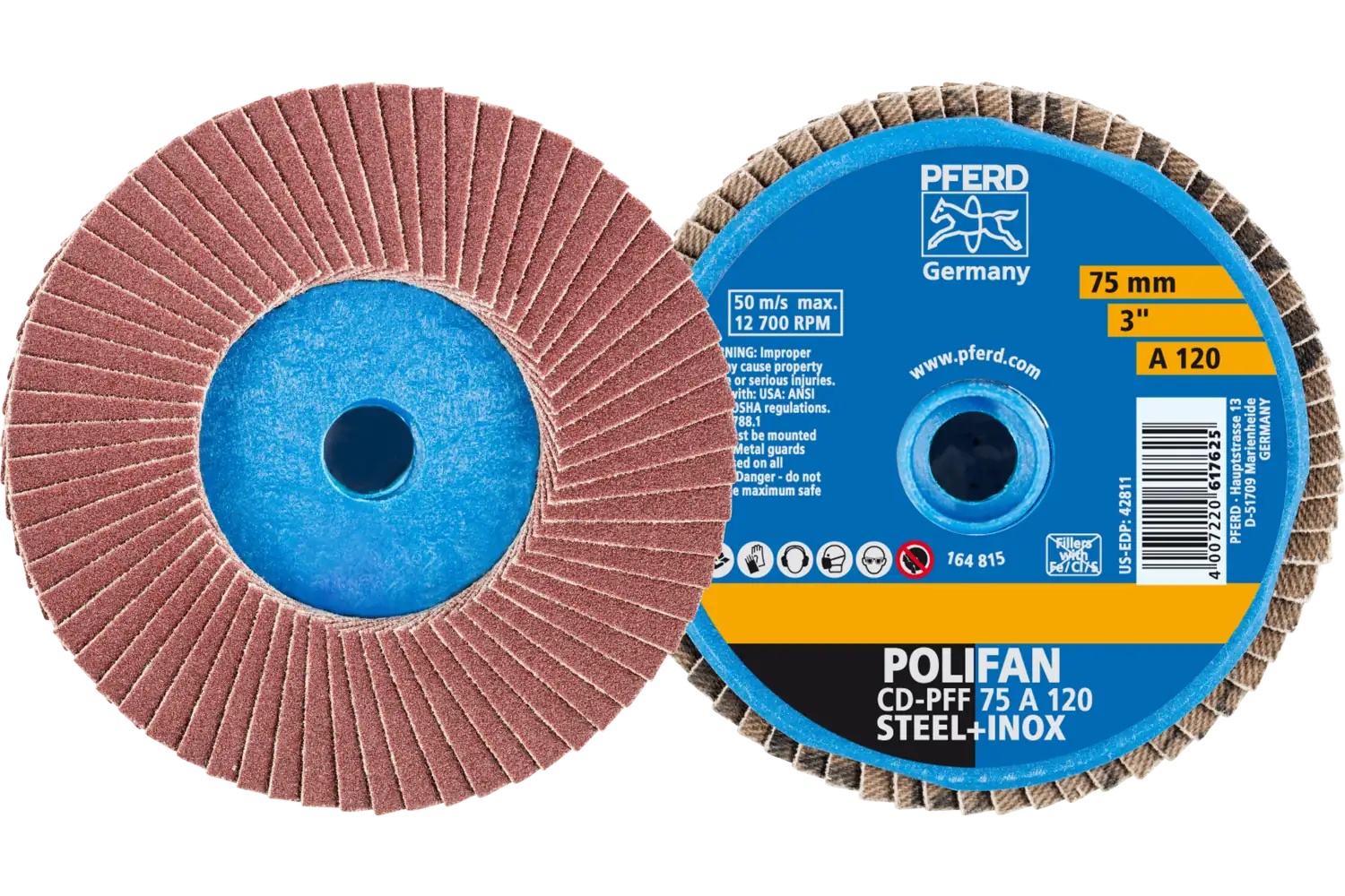 Picture of Pferd Mini Flap Disc, 3" Dia, Type CD, 120 Grit, Flat, Aluminum oxide